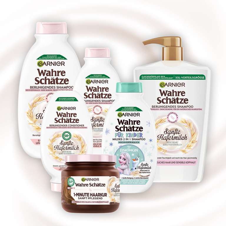 Garnier Wahre Schätze Shampoo Sanfte Hafermilch, Honig oder Fructis Schadenlöscher, Kraft und Glanz, XXL Formal 1L (Prime Spar-Abo)