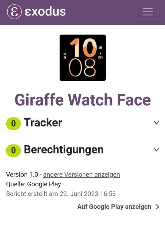 (Google Play Store) Giraffe Watch Face (WearOS Watchface, digital)