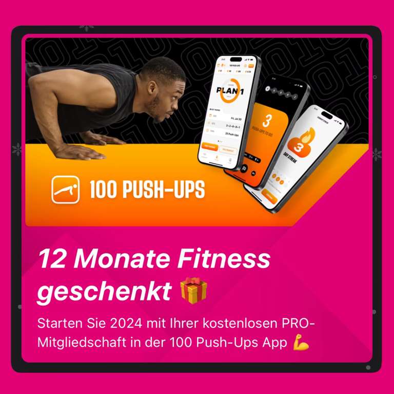[Telekom Magenta Moments] 12 Monate Fitness kostenlos mit 100 Push-Ups App (iOS)