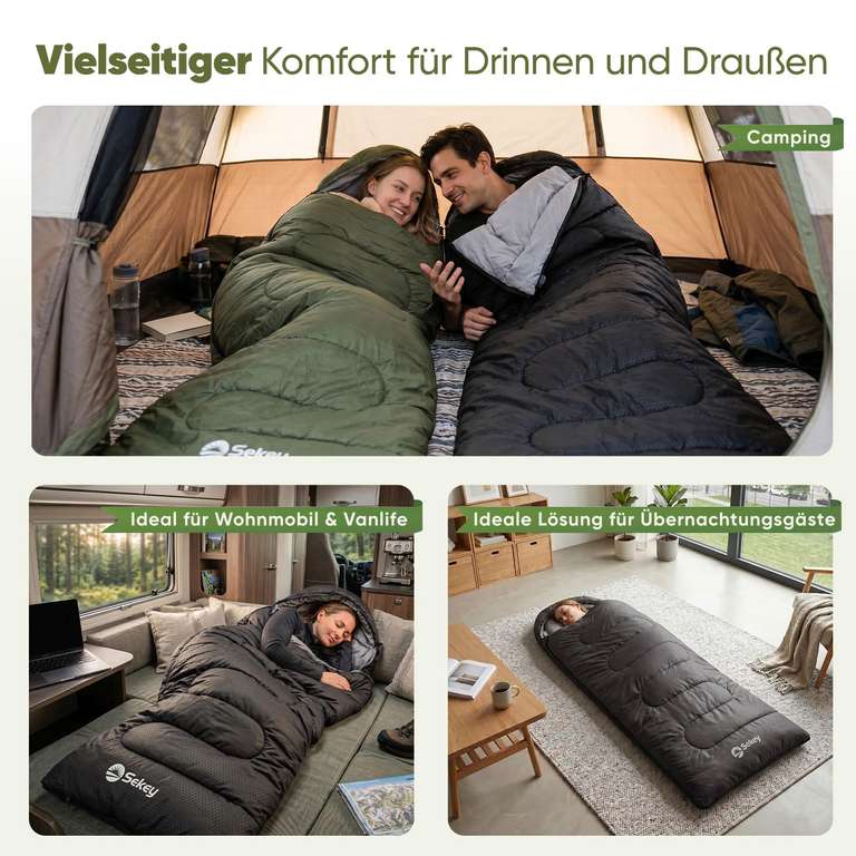 Sekey Schlafsack 220x80 cm – 3-Jahreszeiten 2-in-1 Decke, 10–20 °C, Anti-Klemm, 1,45 kg, Camping & Outdoor bei Amazon