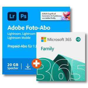 Update: Microsoft 365 (eff. 3,33 Euro) und Adobe Photoshop + Lightroom (eff. 5,83 Euro)