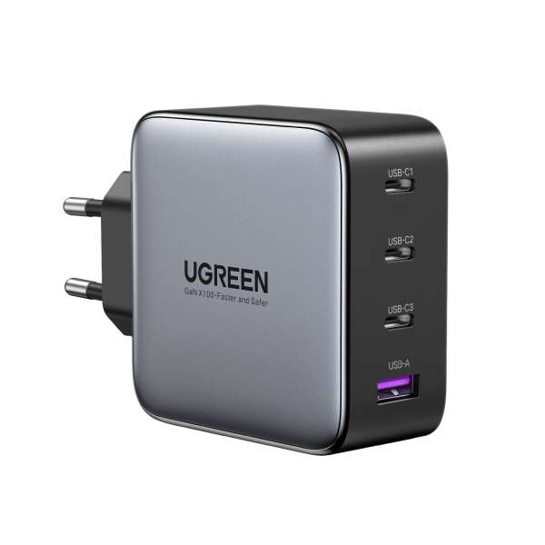 Ugreen Nexode 100W USB-C GaN Ladegerät 4 Port (3x USB Typ C, 1x Typ A) mit USB PD 3.0, QC 4.0
