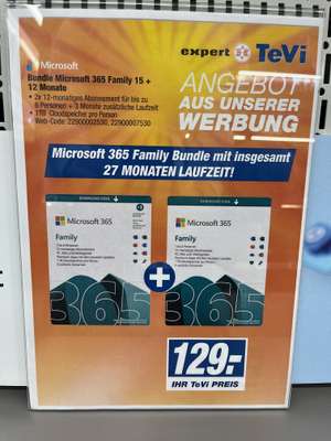 [LOKAL expert Tevi Nürnberg] Microsoft Office 365 Family Bundle Angebot - 27 Monate für nur 129€
