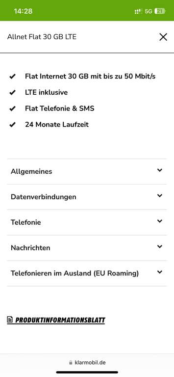 Flat Internet 30 GB mit bis zu 50 Mbit/s (24 Monate Laufzeit) - Vodafone Netz
