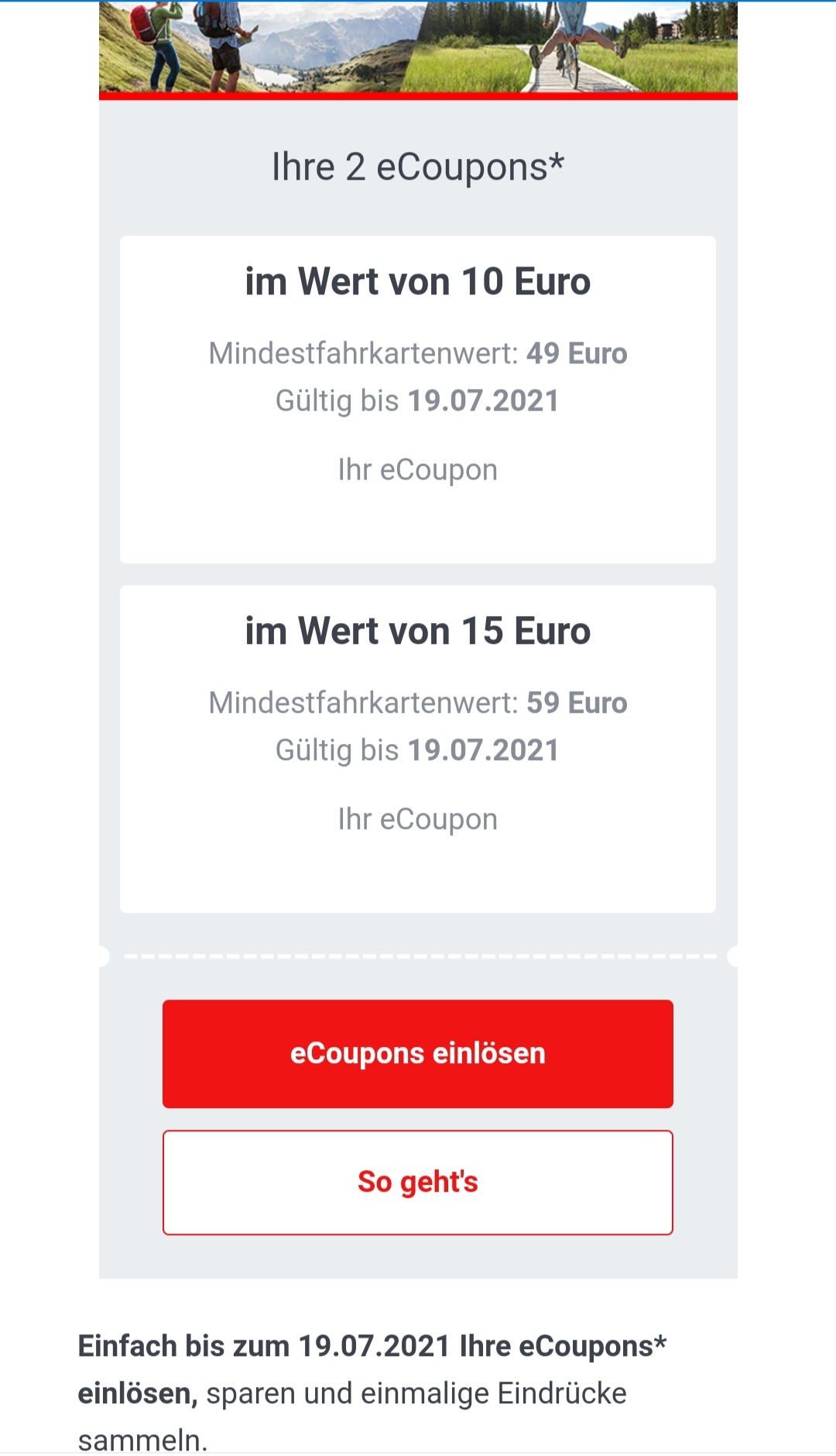 [Bahn Bonus eCoupon personalisiert] Per Mail 2 eCoupons