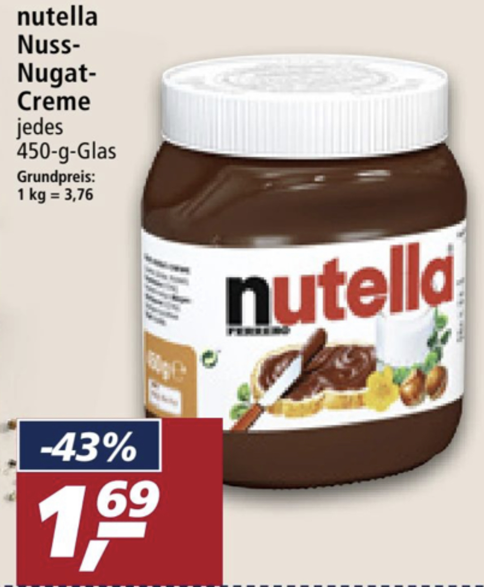 Nutella im 450g Glas für 1,69€ ab 05.07. bei real